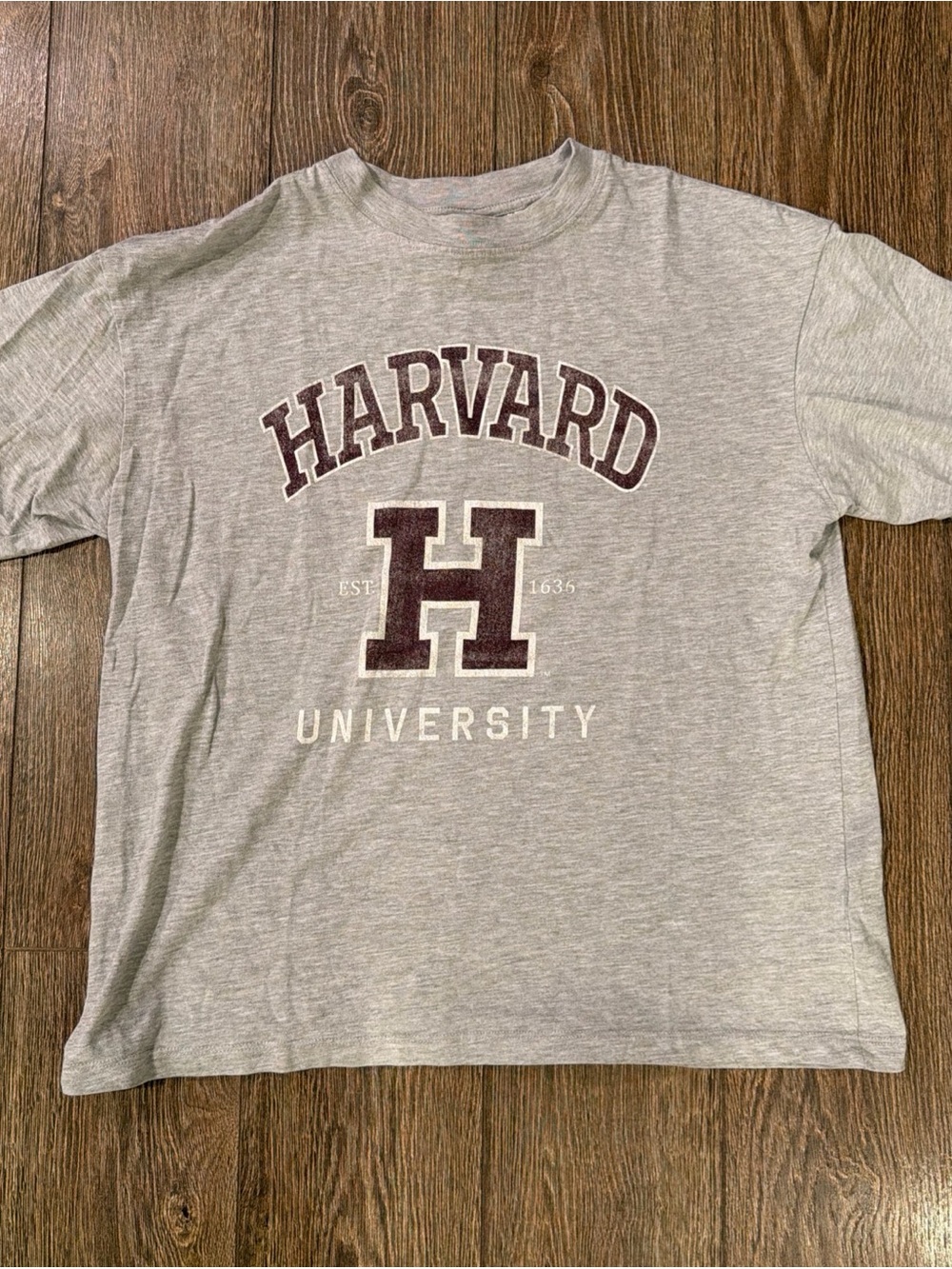 H&M Gray Crewneck Tee with Maroon Lettering Harvard